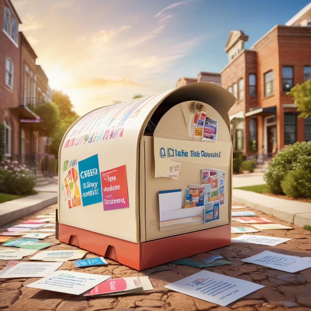 A visually striking image of an open postal box overflowing with letters labeled 'Career Tips' and 'Resources', surrounded by diverse individuals of different ages and backgrounds engaging in discussions. In the background, a path leading to a bright horizon depicting a promising future, with postal services elements like mail trucks and stamps artistically integrated. Bright and inviting colors. super-realistic.